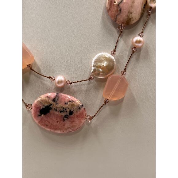 Margo Morrison Rhodonite, Opal, Pink Chalcedony, Pink White Pearl 925 Necklace - Picture 4 of 11